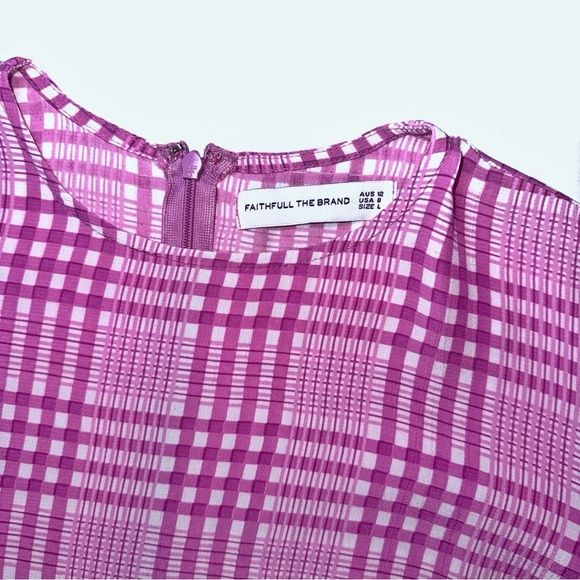 Faithful The Brand Edwina Pink Plaid Ruffled Puff long-Sleeve Mini Dress Size L - Picture 7 of 13